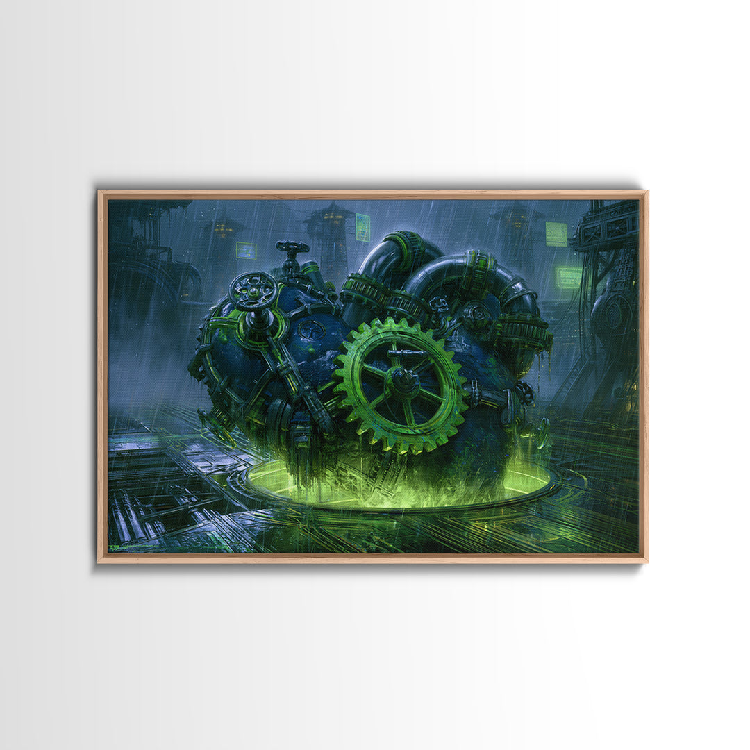 Gear Heart with Pipes and Valves Canvas Print, Steampunk Art, Gallery Decor, Living Room Decor, Fine Art, Mechanic, Wall Art, STE-3x2-48
