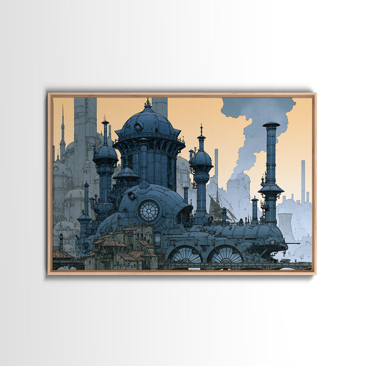 Steam Powered City Skyline Canvas Print, Steampunk Art, Neutral Decor, Living Room Decor, Fine Art, Mechanic, Home Decor, STE-3x2-49