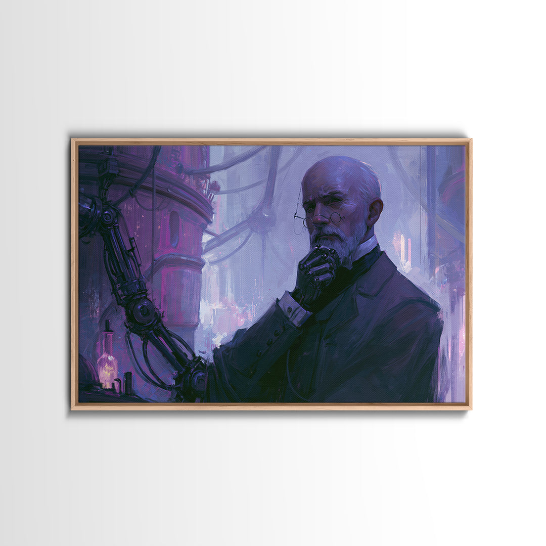 Victorian Inventor Portrait Framed Canvas Print, Steampunk Art, Printable Wall Art, Living Room Decor, Fine Art, Mechanic, STE-3x2-59