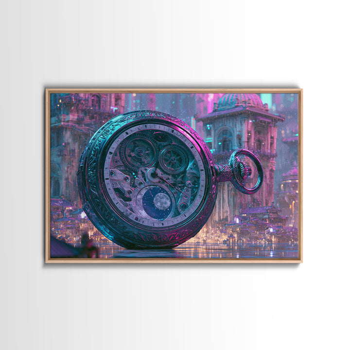 Gear Filled Pocket Watch Framed Canvas Print, Steampunk Art, Textured Painting, Living Room Decor, Fine Art, Mechanic, STE-3x2-60