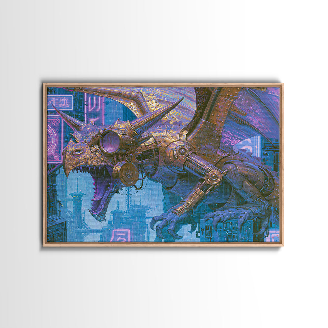Copper Dragon with Riveted Wings Canvas Print, Steampunk Art, Wall Art Print, Living Room Decor, Mechanic, Gallery Decor, STE-3x2-62