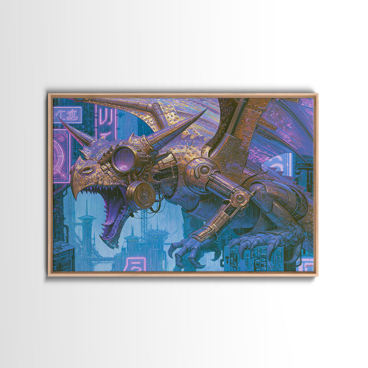 Copper Dragon with Riveted Wings Canvas Print, Steampunk Art, Wall Art Print, Living Room Decor, Mechanic, Gallery Decor, STE-3x2-62