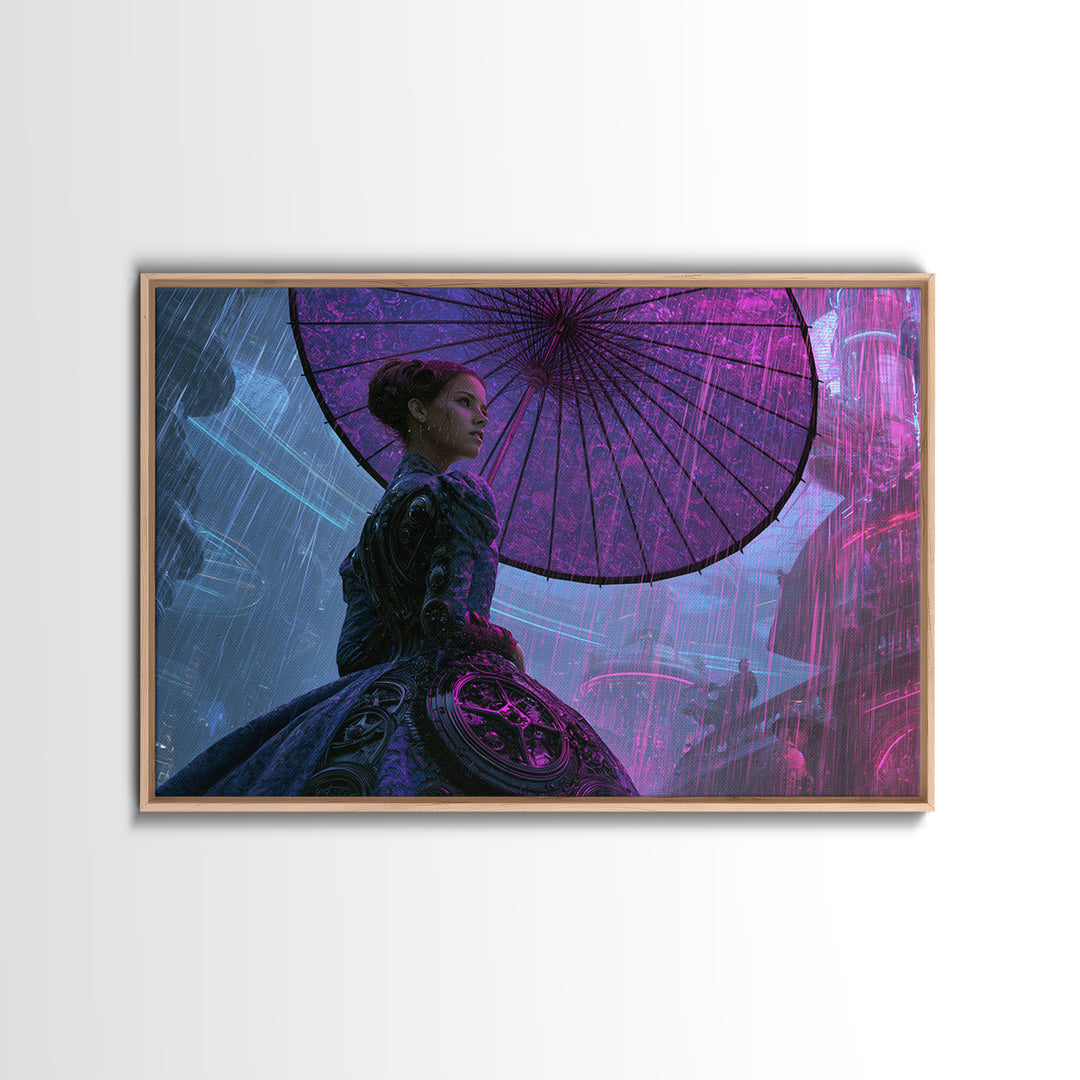 Victorian Lady with Clockwork Dress Details Framed Canvas Print, Steampunk Art, Gallery Decor, Living Room Decor, Mechanic, STE-3x2-69