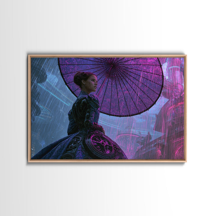 Victorian Lady with Clockwork Dress Details Framed Canvas Print, Steampunk Art, Gallery Decor, Living Room Decor, Mechanic, STE-3x2-69
