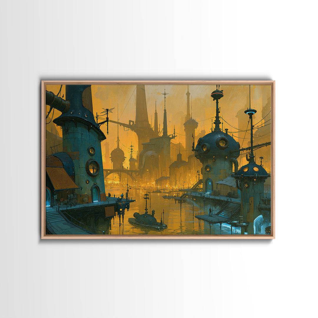 Steam Powered City Skyline Canvas Print, Steampunk Art, Neutral Decor, Living Room Decor, Fine Art, Mechanic, Home Decor, STE-3x2-73