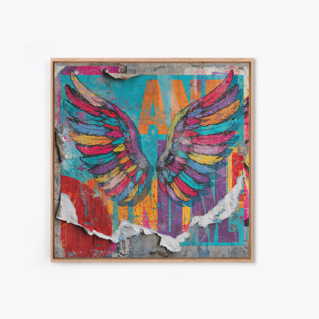 Graffiti Angel Wings Framed Canvas Print, Street Art, Room Decor, Living Room Decor, Fine Art, Urban, Original Painting, STR-1x1-29