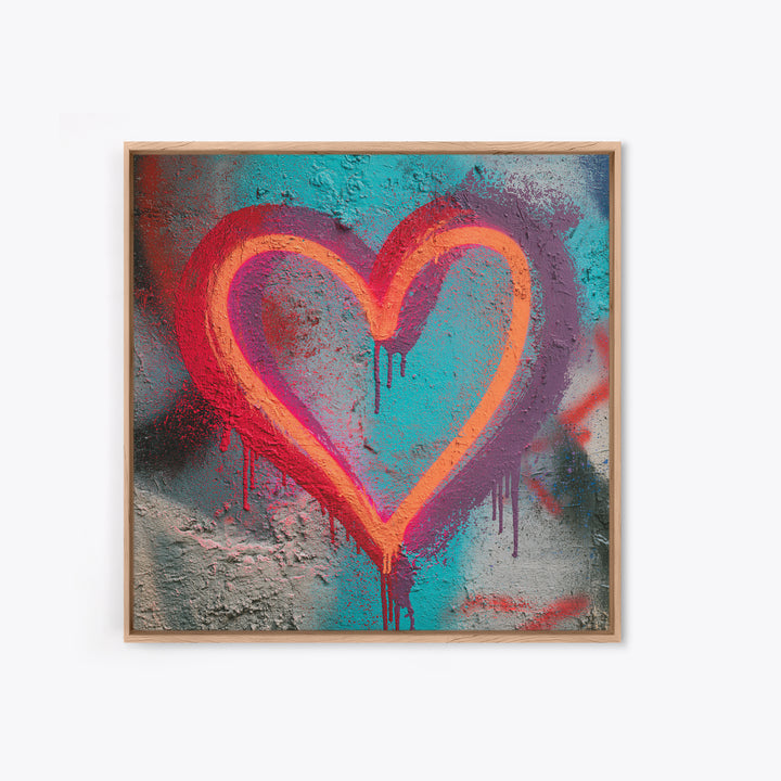 Neon Heart with Rough Drips Canvas Print, Street Art, Modern Art, Living Room Decor, Urban, Neutral Decor, Modern Decor, STR-1x1-35