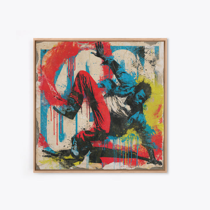Breakdancer Frozen in Energetic Motion Framed Canvas Print, Street Art, Anime Art, Living Room Decor, Abstract Art, Urban, STR-1x1-42
