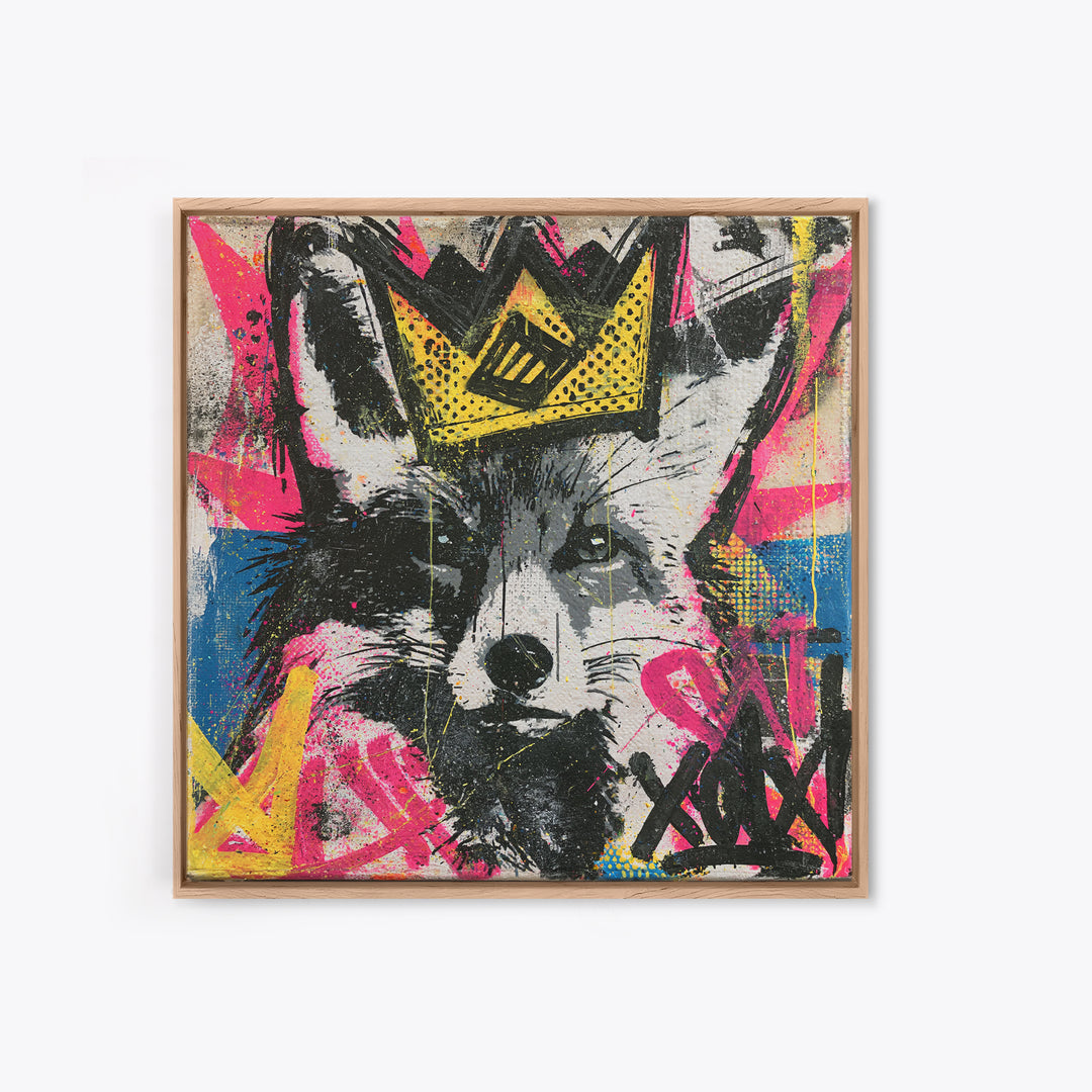 Urban Fox Wearing a Crown of Spray Canvas Print, Street Art, Contemporary Art, Living Room Decor, Fine Art, Urban, STR-1x1-50