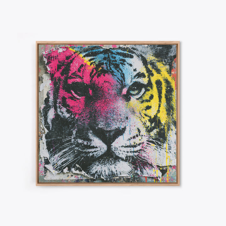 Spray Painted Tiger Face Framed Canvas Print, Street Art, Artwork, Living Room Decor, Fine Art, Urban, Pop Art, Banksy Wall Art, STR-1x1-56