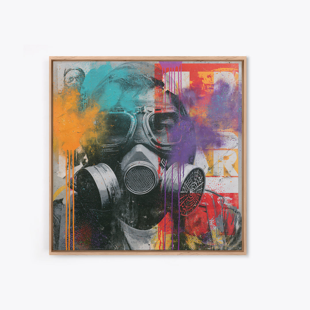 Masked Figure Surrounded by Aerosol Clouds Canvas Print, Street Art, Colorful Wall Art, Living Room Decor, Fine Art, Urban, STR-1x1-60