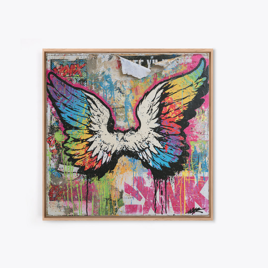 Graffiti Angel Wings Canvas Print, Street Art, Poster, Living Room Decor, Fine Art, Urban, Poster Prints, Watercolor Painting, STR-1x1-77