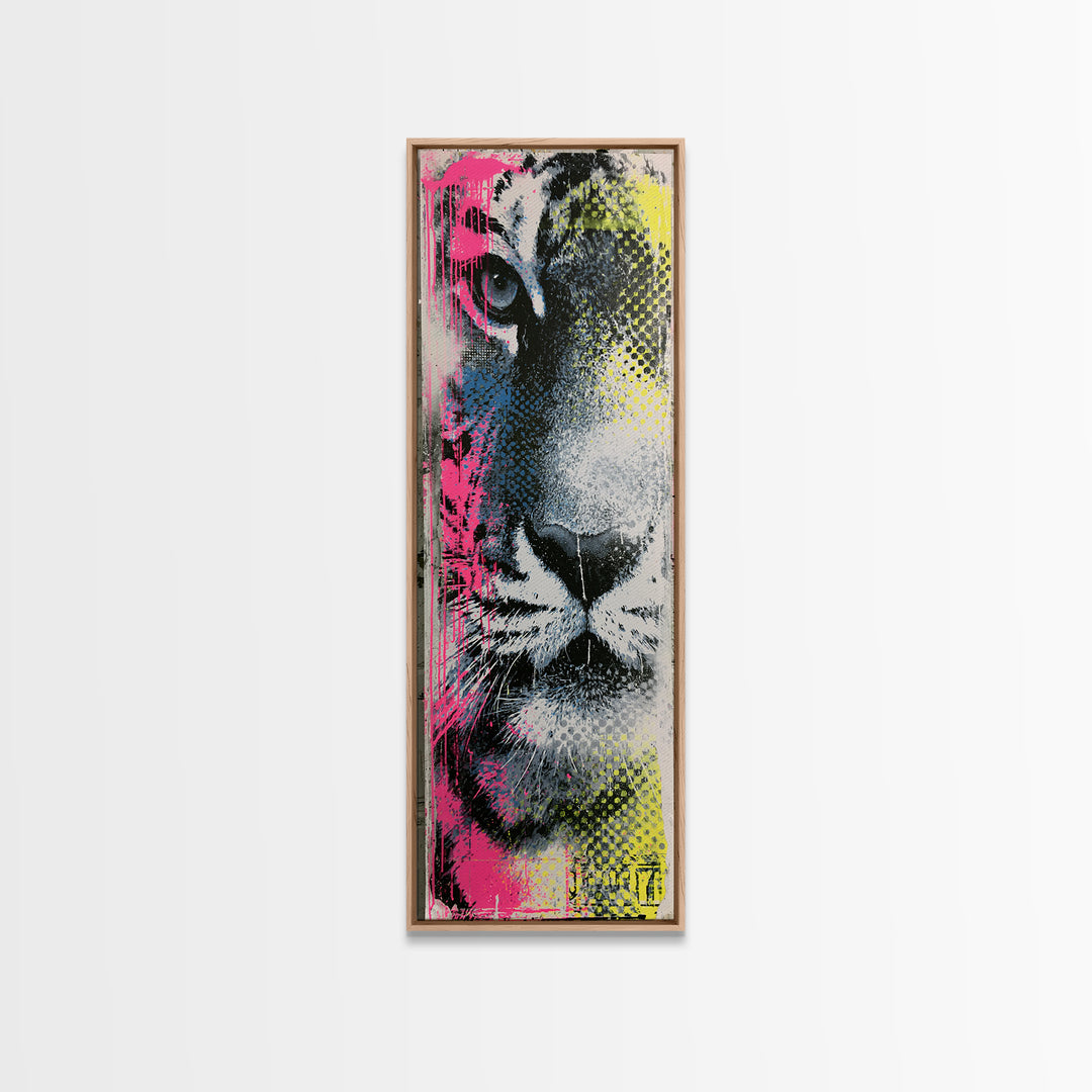 Spray Painted Tiger Face Canvas Print, Street Art, Canvas, Living Room Decor, Fine Art, Urban, Colorful Wall Art, Bar Art, STR-1x3-44