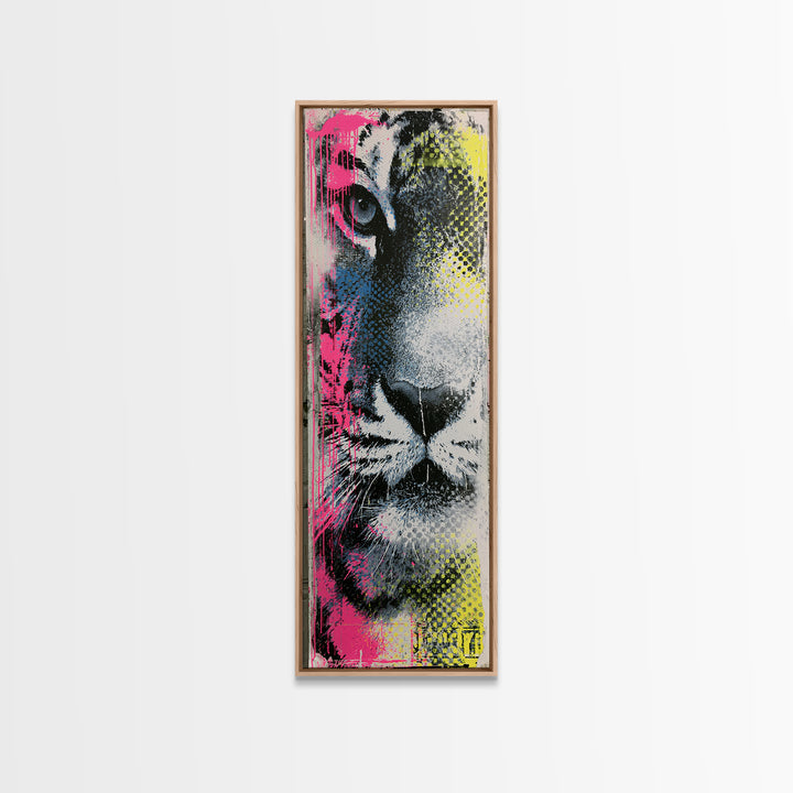 Spray Painted Tiger Face Canvas Print, Street Art, Canvas, Living Room Decor, Fine Art, Urban, Colorful Wall Art, Bar Art, STR-1x3-44
