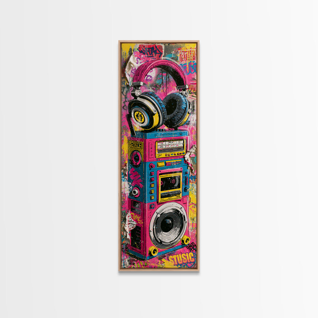 Boombox and Headphones Framed Canvas Print, Street Art, Wall Art, Living Room Decor, Oil Painting, Urban, Canvas Wall Art, STR-1x3-69