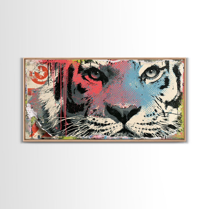 Spray Painted Tiger Face Canvas Print, Street Art, Painting, Living Room Decor, Oil Painting, Urban, Abstract Painting, STR-2x1-52