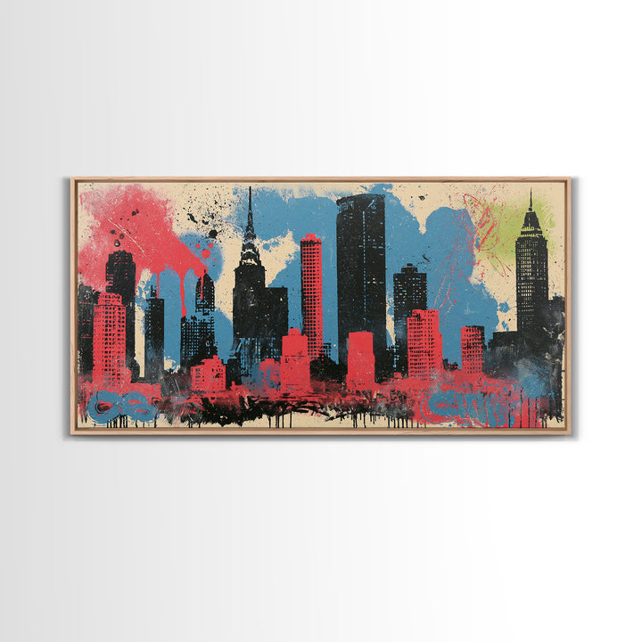Urban Skyline Made from Stencil Layers Canvas Print, Street Art, Living Room Decor, Abstract Art, Urban, Abstract Painting, STR-2x1-58