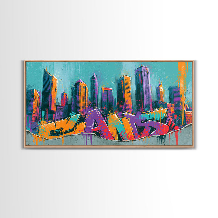 Urban Skyline Made from Stencil Layers Canvas Print, Street Art, Living Room Decor, Abstract Art, Urban, Abstract Painting, STR-2x1-82