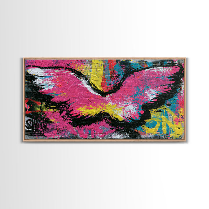 Graffiti Angel Wings Framed Canvas Print, Street Art, Modern Art, Living Room Decor, Urban, Neutral Decor, Modern Decor, STR-2x1-97