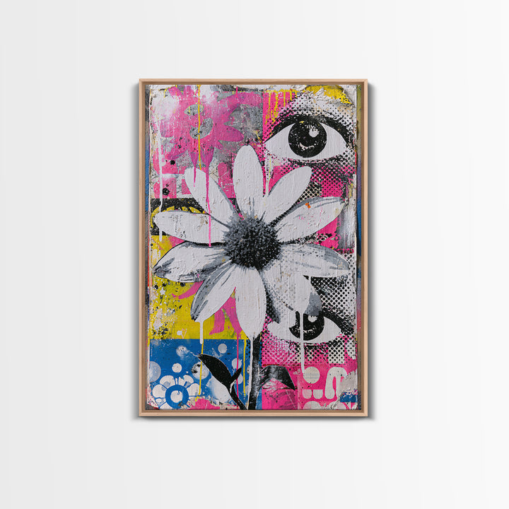 Paste Up Collage of Flowers and Eyes Canvas Print, Street Art, Wall Hangings, Living Room Decor, Fine Art, Urban, Modern Art, STR-2x3-66