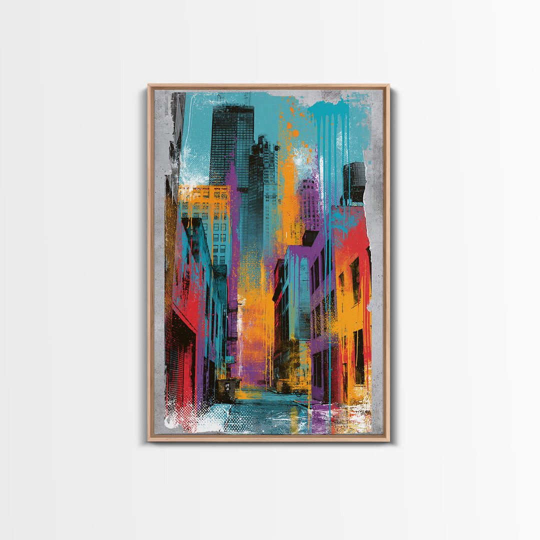 Urban Skyline Made from Stencil Layers Canvas Print, Street Art, Canvas, Living Room Decor, Fine Art, Urban, Colorful Wall Art, STR-2x3-70
