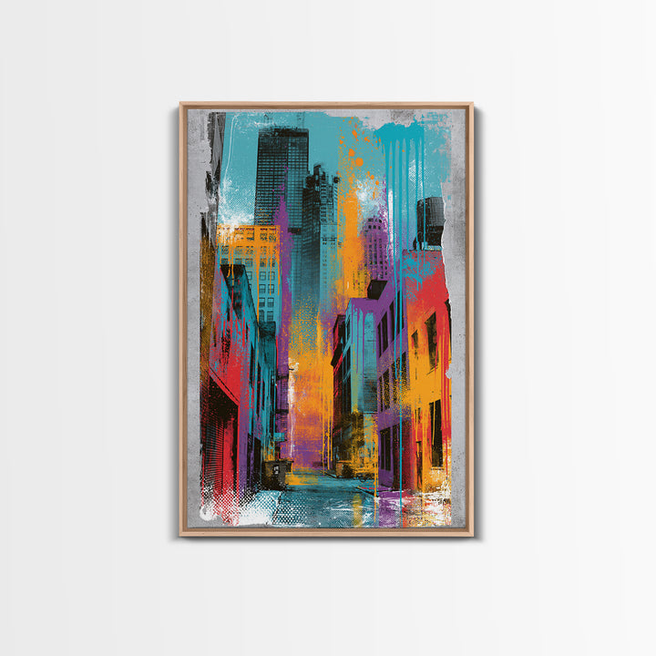 Urban Skyline Made from Stencil Layers Canvas Print, Street Art, Canvas, Living Room Decor, Fine Art, Urban, Colorful Wall Art, STR-2x3-70
