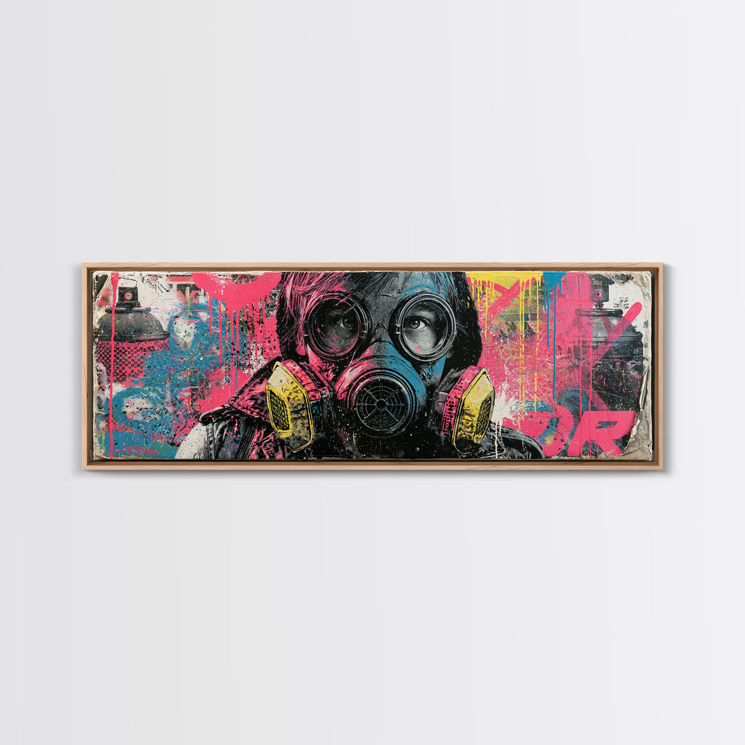 Masked Figure Surrounded by Aerosol Clouds Canvas Print, Street Art, Textured Painting, Living Room Decor, Fine Art, Urban, STR-3x1-100