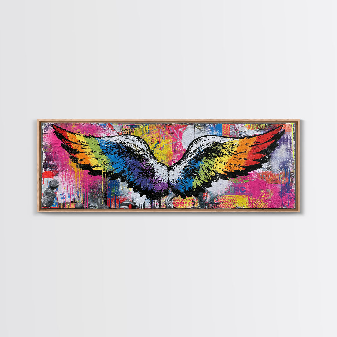 Graffiti Angel Wings Framed Canvas Print, Street Art, Gallery Decor, Living Room Decor, Fine Art, Urban, Wall Art, Home Decor, STR-3x1-69