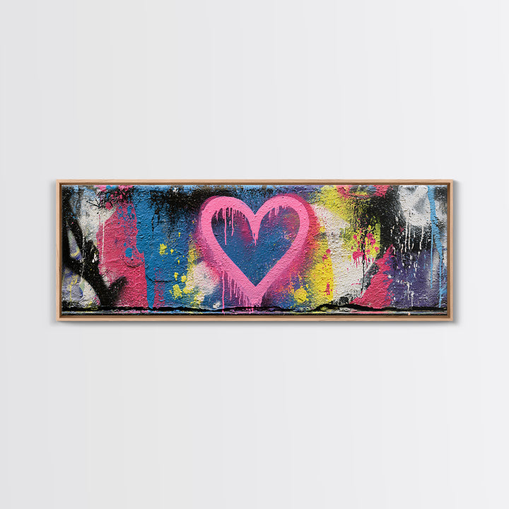Neon Heart with Rough Drips Canvas Print, Street Art, Abstract Art, Living Room Decor, Urban, Anime Art, Original Artwork, STR-3x1-75