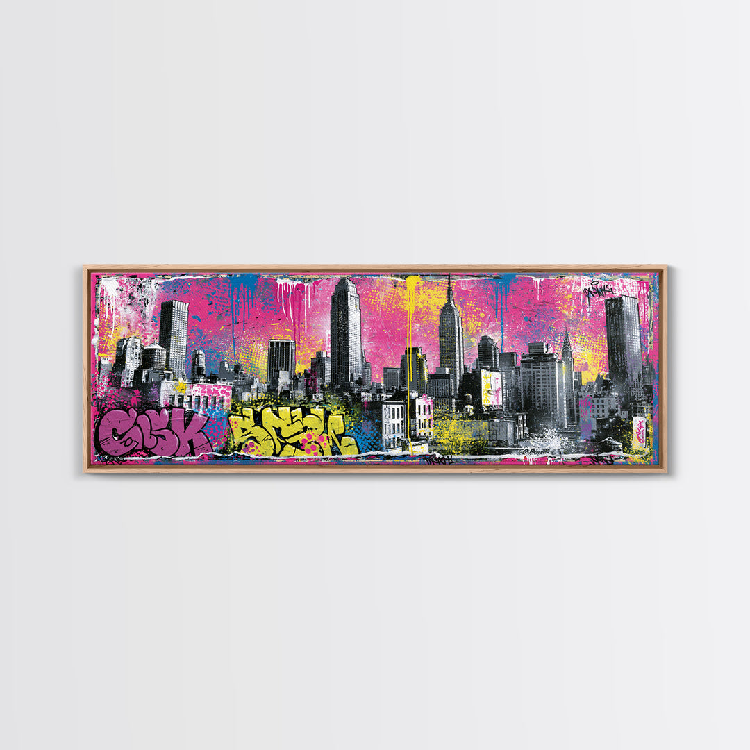 Urban Skyline Made from Stencil Layers Canvas Print, Street Art, Canvas, Living Room Decor, Fine Art, Urban, Colorful Wall Art, STR-3x1-78