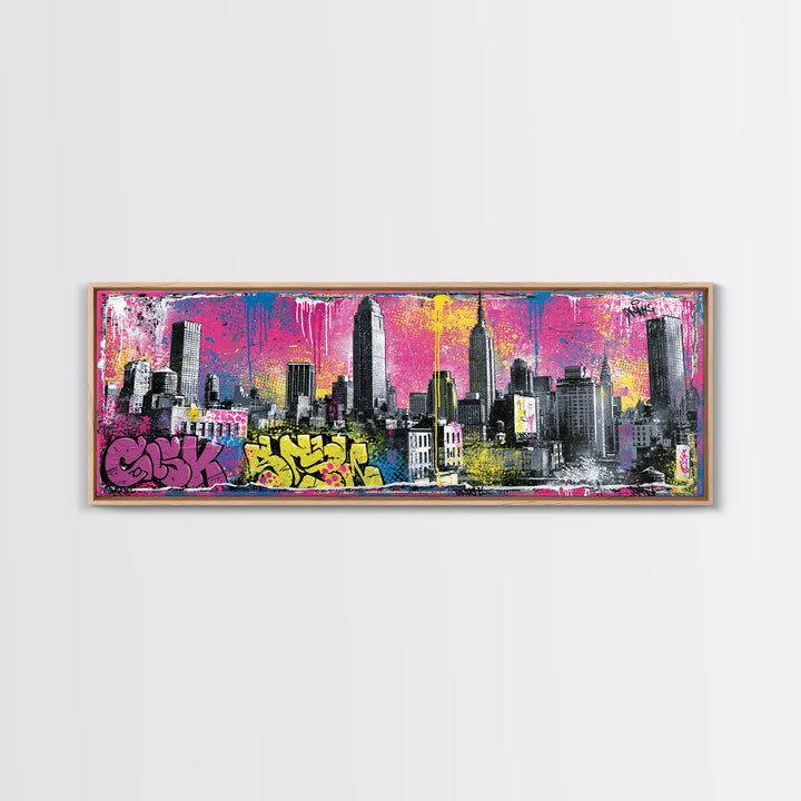 Urban Skyline Made from Stencil Layers Canvas Print, Street Art, Canvas, Living Room Decor, Fine Art, Urban, Colorful Wall Art, STR-3x1-78