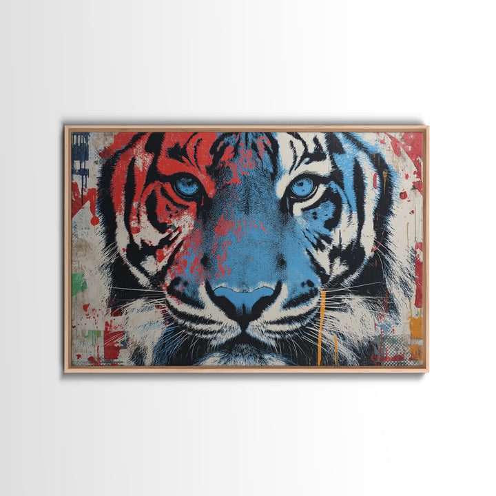 Spray Painted Tiger Face Canvas Print, Street Art, Poster, Living Room Decor, Urban, Poster Prints, Watercolor Painting, STR-3x2-84