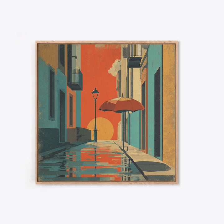 London Rainy Street Umbrella Graphic Canvas Print, Travel Poster(2), Colorful Wall Art, Living Room Decor, Fine Art, Voyage, TPO-1x1-10