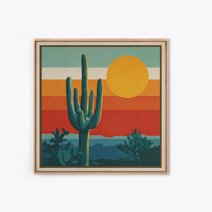 Mexico Cactus and Sun Travel Poster Framed Canvas Print, Travel Poster(2), City Wall Art, Living Room Decor, Fine Art, Voyage, TPO-1x1-21