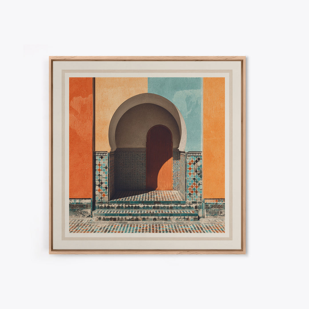 Marrakesh Arch and Tile Pattern Poster Framed Canvas Print, Travel Poster(2), Gallery Decor, Living Room Decor, Voyage, TPO-1x1-41