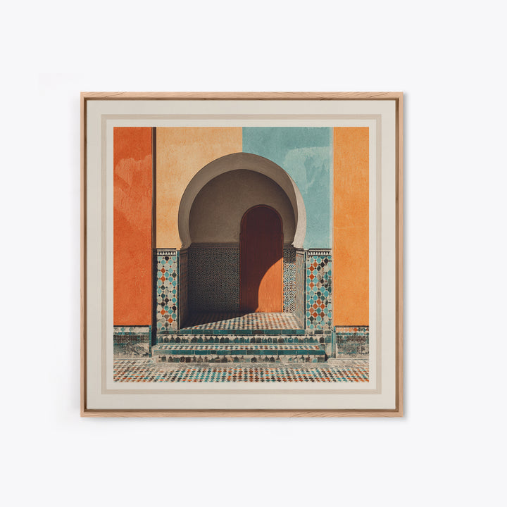 Marrakesh Arch and Tile Pattern Poster Framed Canvas Print, Travel Poster(2), Gallery Decor, Living Room Decor, Voyage, TPO-1x1-41