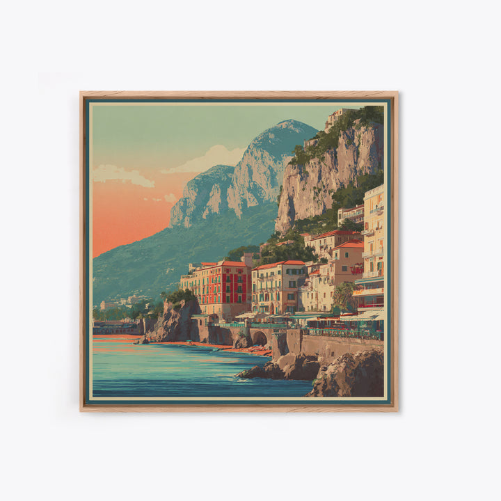 Retro Amalfi Coast Cliffs Canvas Print, Travel Poster(2), Map Print, Living Room Decor, Fine Art, Voyage, Boho Decor, TPO-1x1-50