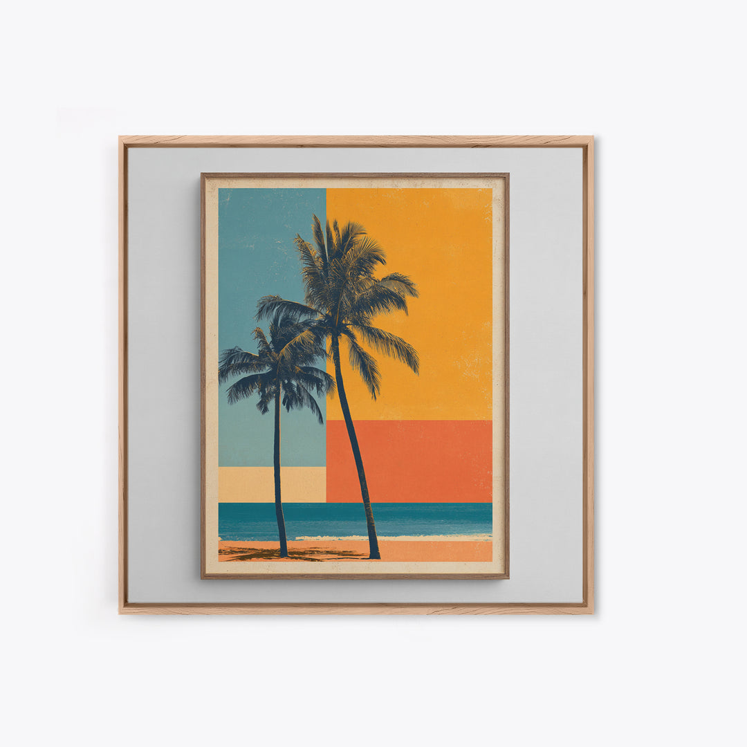Hawaii Surf and Palm Tree Poster Framed Canvas Print, Travel Poster(2), Fine Art Print, Living Room Decor, Fine Art, Voyage, TPO-1x1-57