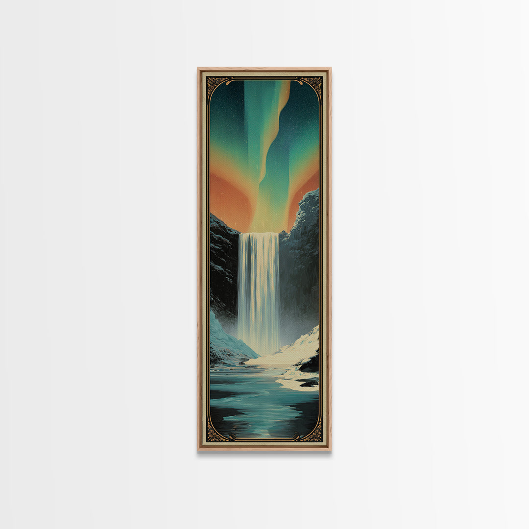 Iceland Waterfall and Northern Lights Canvas Print, Travel Poster(2), Digital Download Art, Living Room Decor, Fine Art, Voyage, TPO-1x3-26