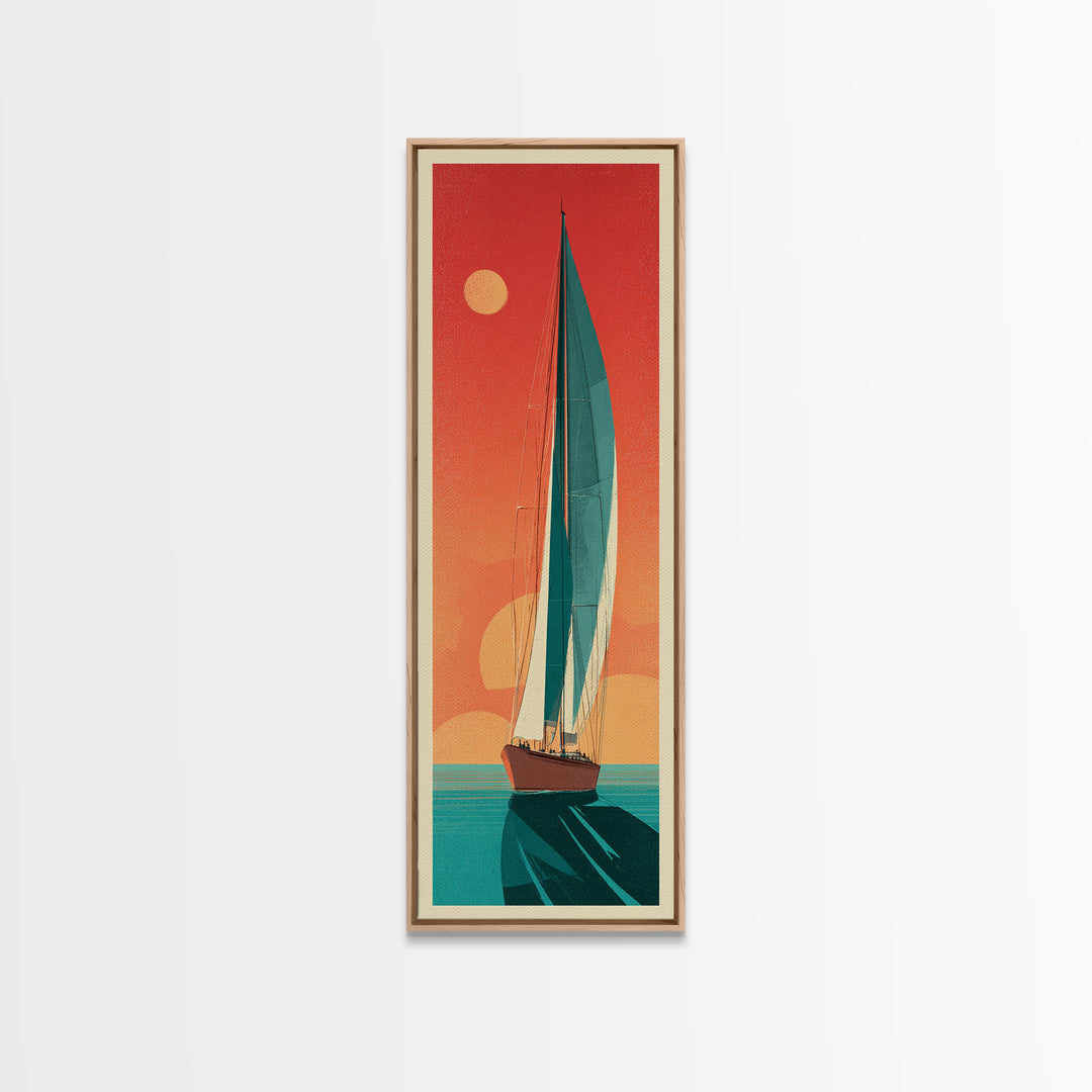Greek Island Sailboat and Sun Poster Canvas Print, Travel Poster(2), Room Decor, Living Room Decor, Fine Art, Voyage, TPO-1x3-28
