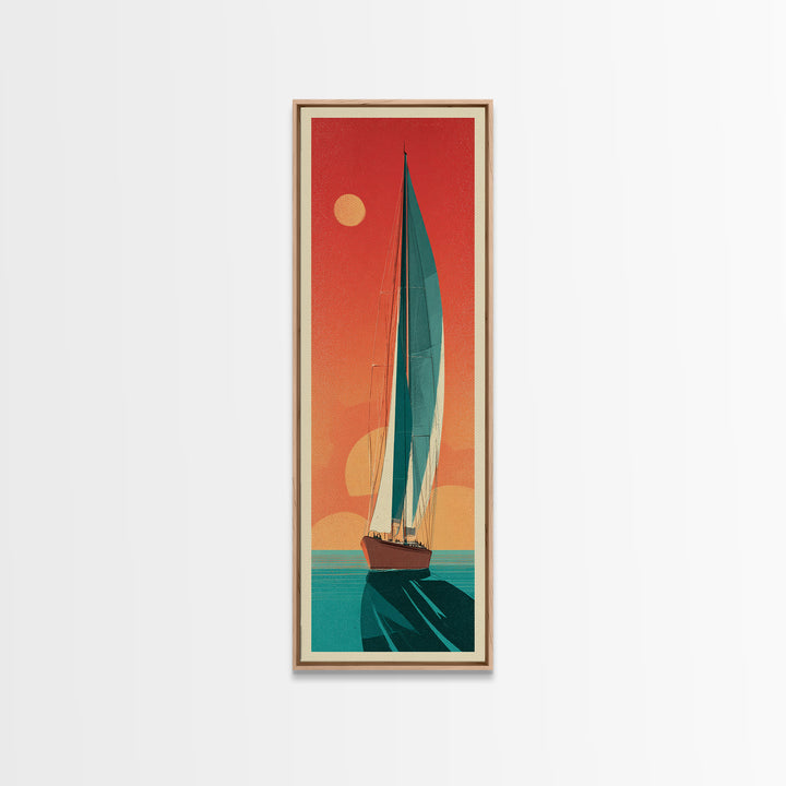 Greek Island Sailboat and Sun Poster Canvas Print, Travel Poster(2), Room Decor, Living Room Decor, Fine Art, Voyage, TPO-1x3-28