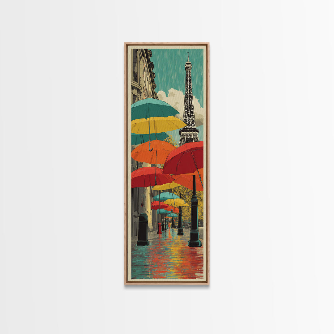 London Rainy Street Umbrella Graphic Framed Canvas Print, Travel Poster(2), Landscape Prints, Living Room Decor, Voyage, TPO-1x3-70