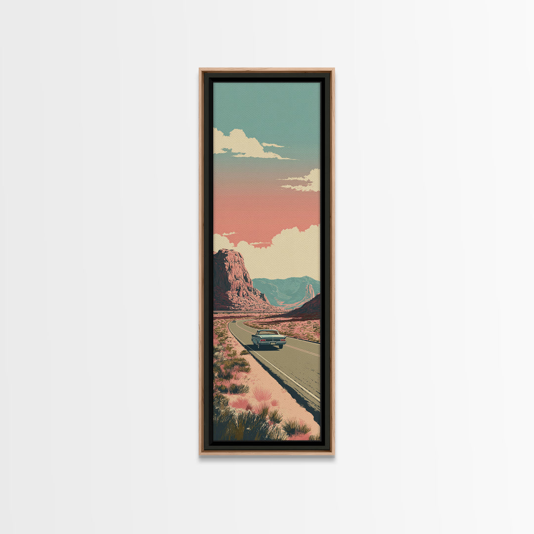 Route 66 Desert Road Framed Canvas Print, Travel Poster(2), Landscape Art, Living Room Decor, Oil Painting, Voyage, TPO-1x3-75