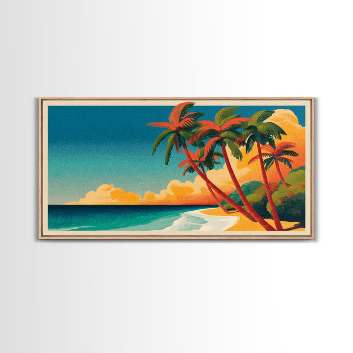 Tropical Island Lagoon Poster Framed Canvas Print, Travel Poster(2), Fine Art Print, Living Room Decor, Fine Art, Voyage, TPO-2x1-20