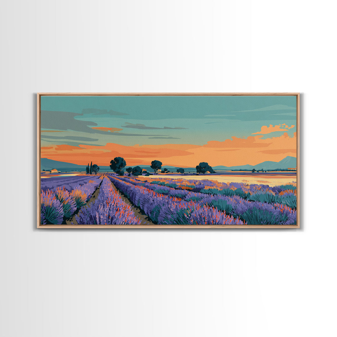 Provence Lavender Field Poster Framed Canvas Print, Travel Poster(2), Art Print, Living Room Decor, Fine Art, Voyage, TPO-2x1-43
