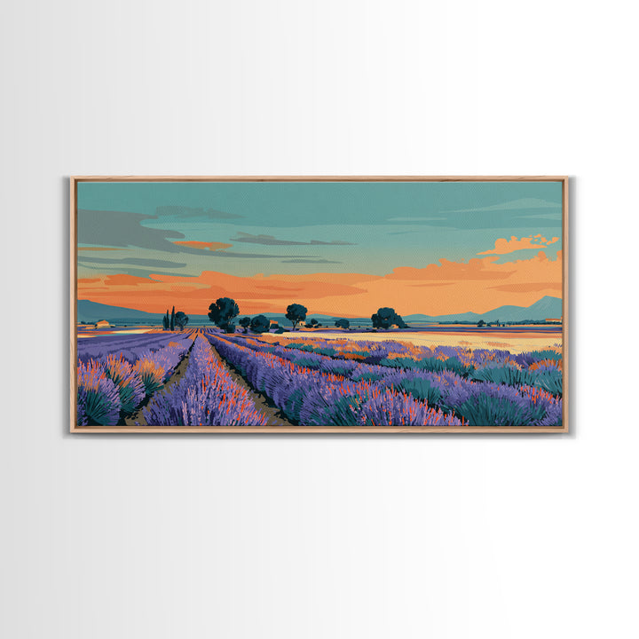 Provence Lavender Field Poster Framed Canvas Print, Travel Poster(2), Art Print, Living Room Decor, Fine Art, Voyage, TPO-2x1-43