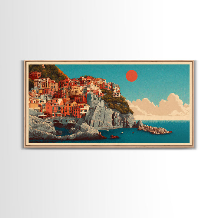 Cinque Terre Colorful Cliff Village Poster Canvas Print, Travel Poster(2), Digital Wall Art, Living Room Decor, Voyage, TPO-2x1-64