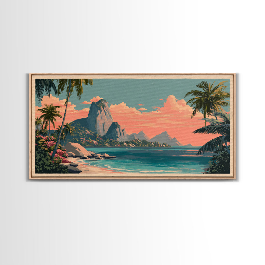 Tropical Island Lagoon Poster Canvas Print, Travel Poster(2), Travel Gift, Living Room Decor, Voyage, Colorful Wall Art, TPO-2x1-68