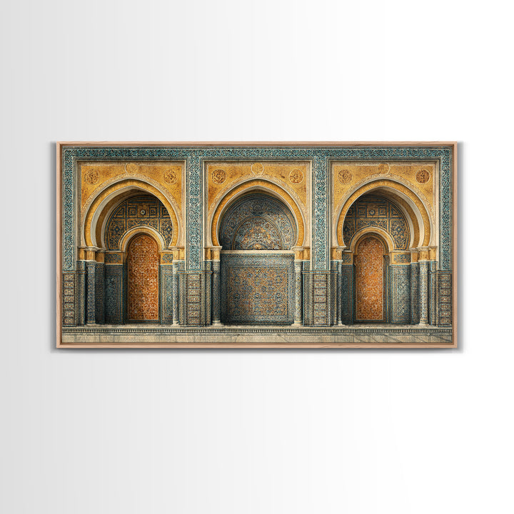 Marrakesh Arch and Tile Pattern Poster Framed Canvas Print, Travel Poster(2), Digital Print, Living Room Decor, Voyage, TPO-2x1-85