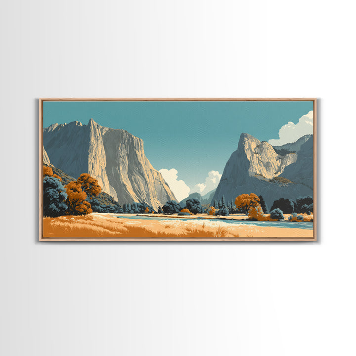 Yosemite Valley Graphic Framed Canvas Print, Travel Poster(2), Digital Poster, Living Room Decor, Oil Painting, Voyage, TPO-2x1-95